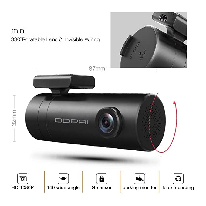 DDPAI Mini Car Dash Camera, Full HD 1080p, 140° Wide Angle